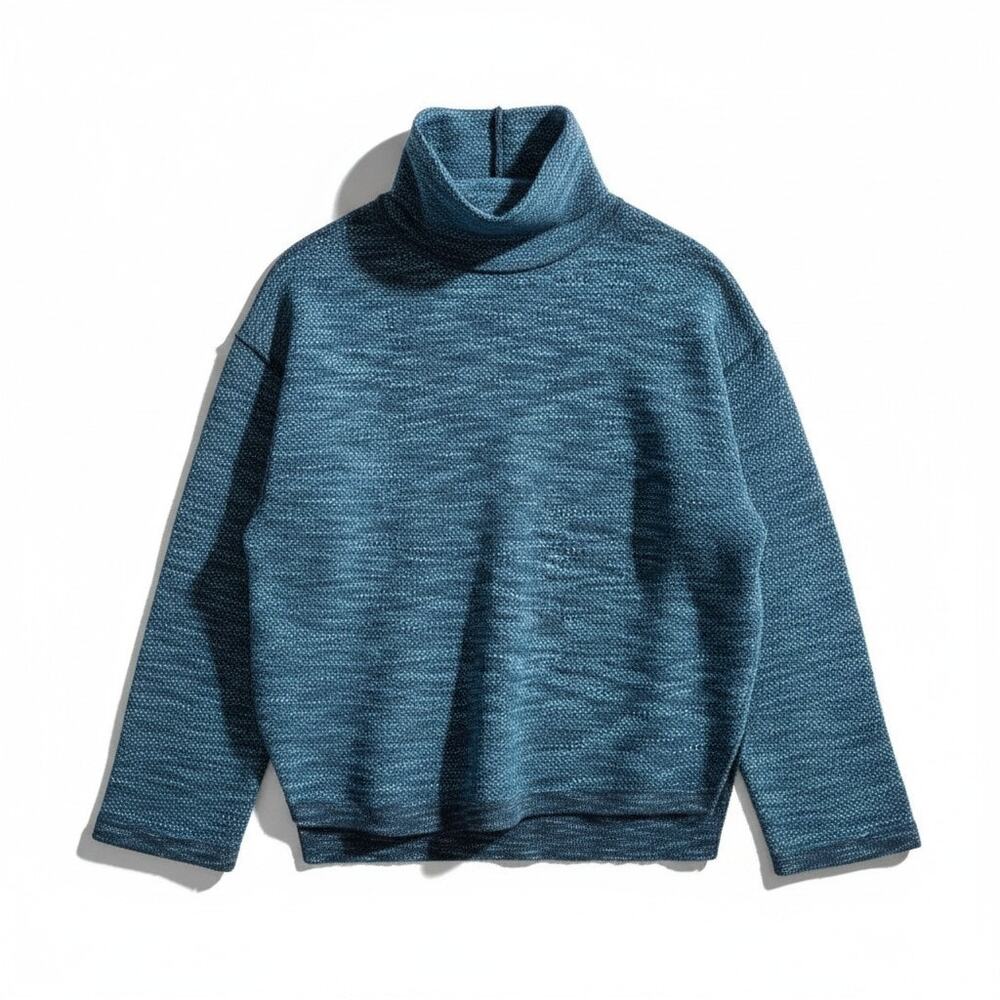 NWT Free People Womens Oversized Turtleneck Sweater Bell Sleeve Blue S Boho Chic